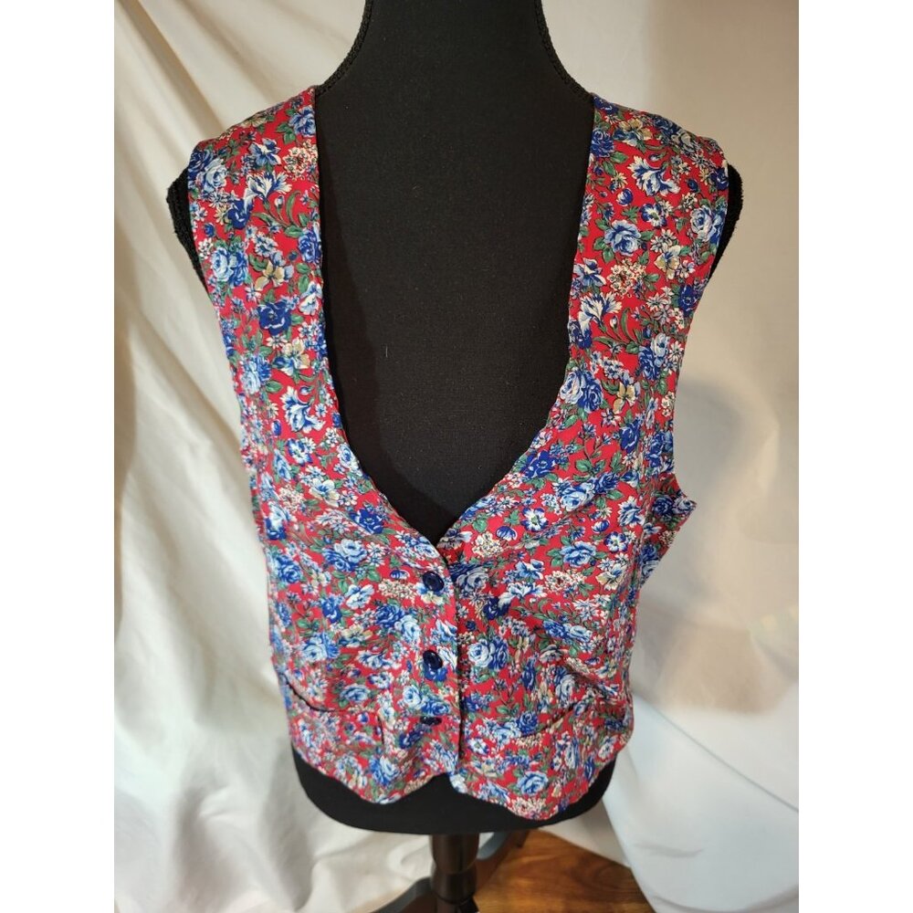Avon Fashion’s women’s Vtg 100% Cotton Floral Print Button Vest Sz S USA MADE